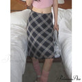 Plaid Vintage Ruffle Mid Skirt Aesthetics Tulle