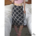 Plaid Vintage Ruffle Mid Skirt Aesthetics Tulle