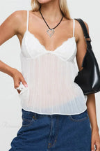 Pleated Bowknot Lace See-Through Crop Top