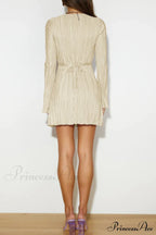 Pleated Flares Sleeve Mini Dress With Tie-Up