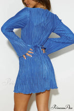 Pleated Flares Sleeve Mini Dress With Tie-Up