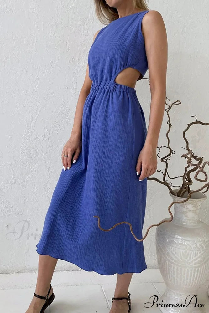 Pleated Tank Dress With Single-Breasted Closure And Bare Waist