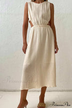 Pleated Tank Dress With Single-Breasted Closure And Bare Waist