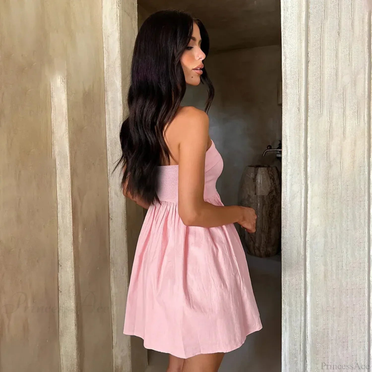 Pleated Waist Wrap A-Line Vacation Dress