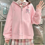 Plus Hoodie Design Women Fruit Sweatshirt Harajuku Loose Thin Zipper Sweet Pink Pocket Cute Size Spring Clothes