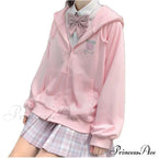 Plus Hoodie Design Women Fruit Sweatshirt Harajuku Loose Thin Zipper Sweet Pink Pocket Cute Size Spring Clothes
