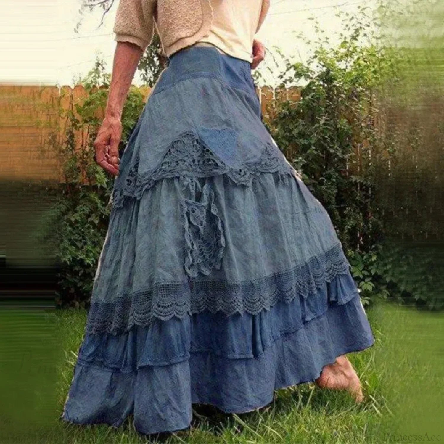 Plus Size Summer Vintage Ruffles Oversized Lace Maxi Skirts