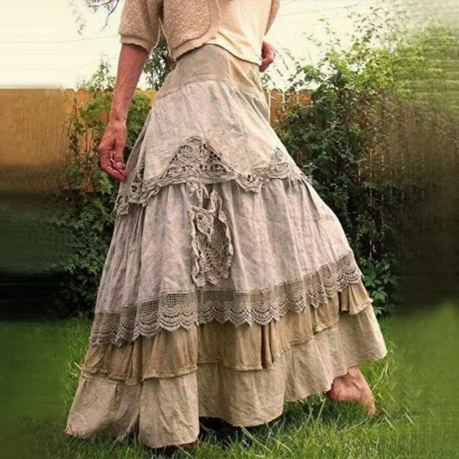 Plus Size Summer Vintage Ruffles Oversized Lace Maxi Skirts