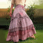 Plus Size Summer Vintage Ruffles Oversized Lace Maxi Skirts