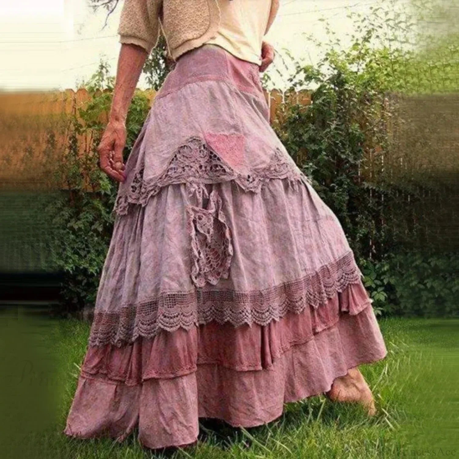 Plus Size Summer Vintage Ruffles Oversized Lace Maxi Skirts