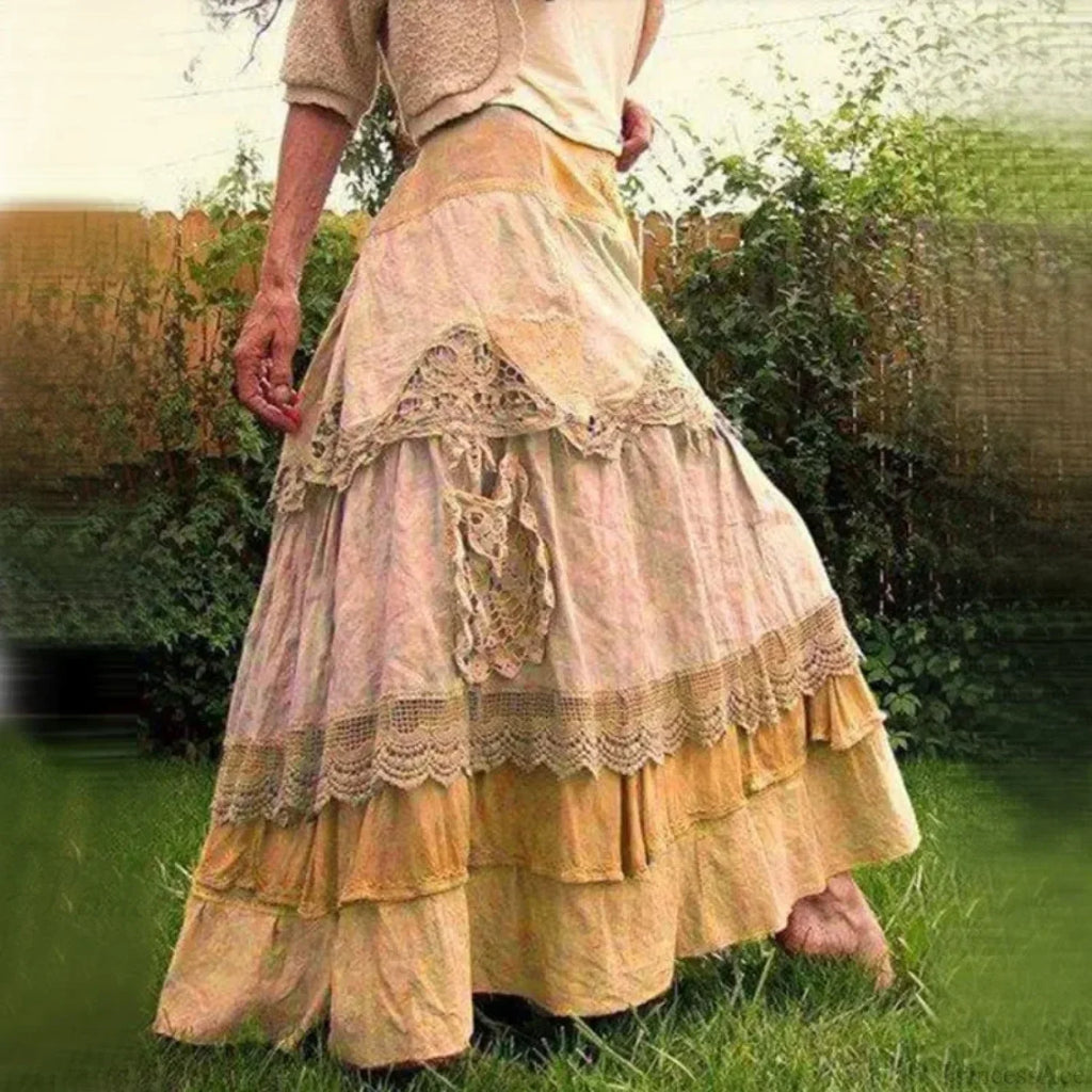 Plus Size Summer Vintage Ruffles Oversized Lace Maxi Skirts