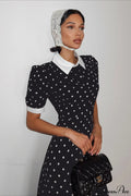 Polka Dot A Line Color Block Ruched Waist Maxi Dress