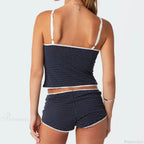 Polka Dot Lace Trim Camisole Micro Shorts Vintage Lounge Two Pieces Set