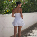 Polka Dot Print Open Graceful Back Spaghetti Strap Mini Dress