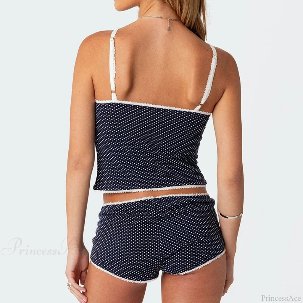 Polka Dot Vintage Crop Tops Micro Shorts Two Pieces Set