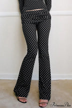 Polka Dot Vintage Off-Shoulder Long Sleeve Flare Two Piece Set