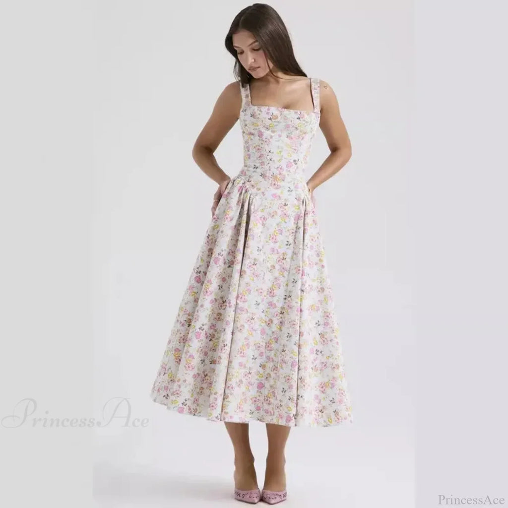 Print A-Line Elegant Midi Vacation Dress