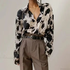 Print Button-Up Casual Long Sleeve Blouse