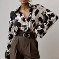 Print Button-Up Casual Long Sleeve Blouse