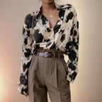 Print Button-Up Casual Long Sleeve Blouse