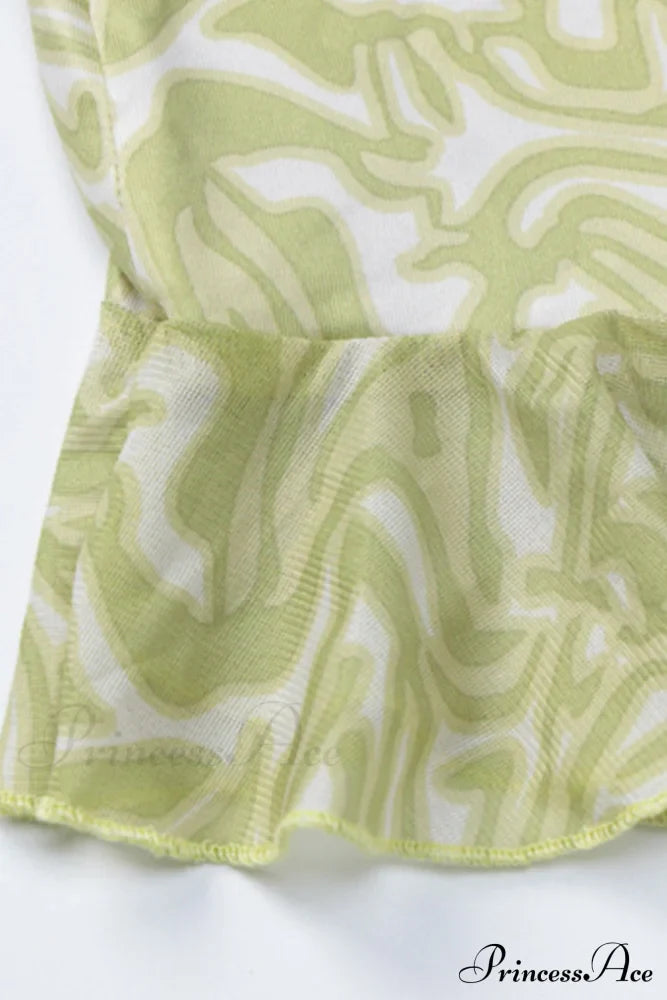 Print Ruffle Irregular Hem Dress With One Shoulder