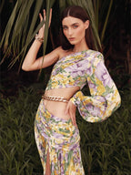 Print Short Sleeve Trendy Drawstring Ruched Party Dress