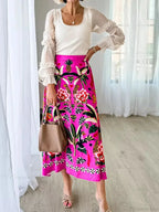 Printed A-Line Skirt Plants Flowers Zipper Spring Summer