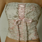 Printed Corset Pink Charming Ribbon Tie-Up Tube Top
