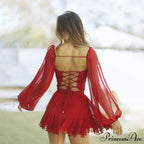 Printed Long Slit Charming Sleeve Mini Dress