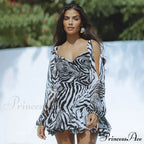 Printed Long Slit Charming Sleeve Mini Dress