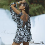 Printed Long Slit Charming Sleeve Mini Dress