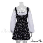 Printed Off-Shoulder Lantern Charming Sleeve Flare Mini Dress