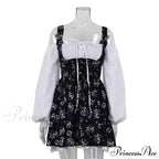 Printed Off-Shoulder Lantern Charming Sleeve Flare Mini Dress