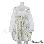 Printed Off-Shoulder Lantern Charming Sleeve Flare Mini Dress