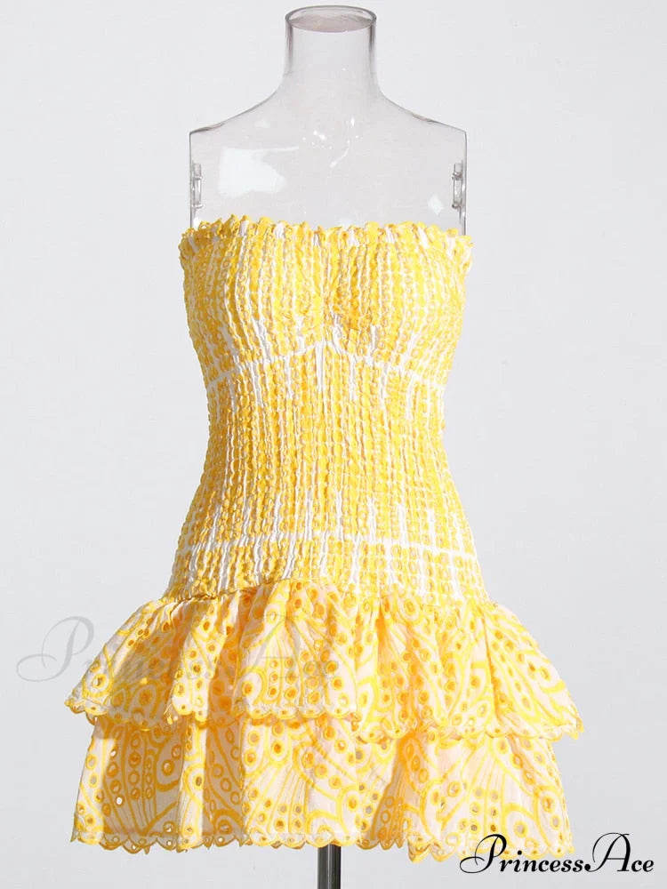 Printed Ruched Stylish Tube Mini Dress