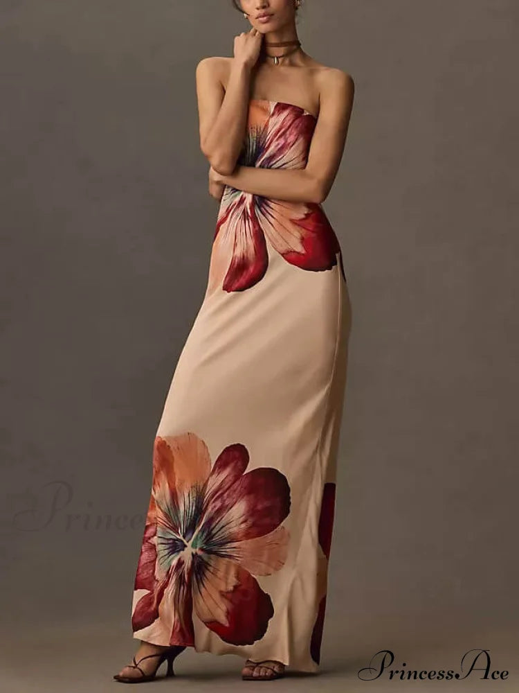 Printed Tube Top Graceful Slim Fit Midi Dress