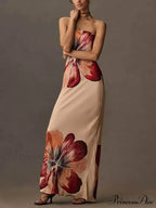 Printed Tube Top Graceful Slim Fit Midi Dress