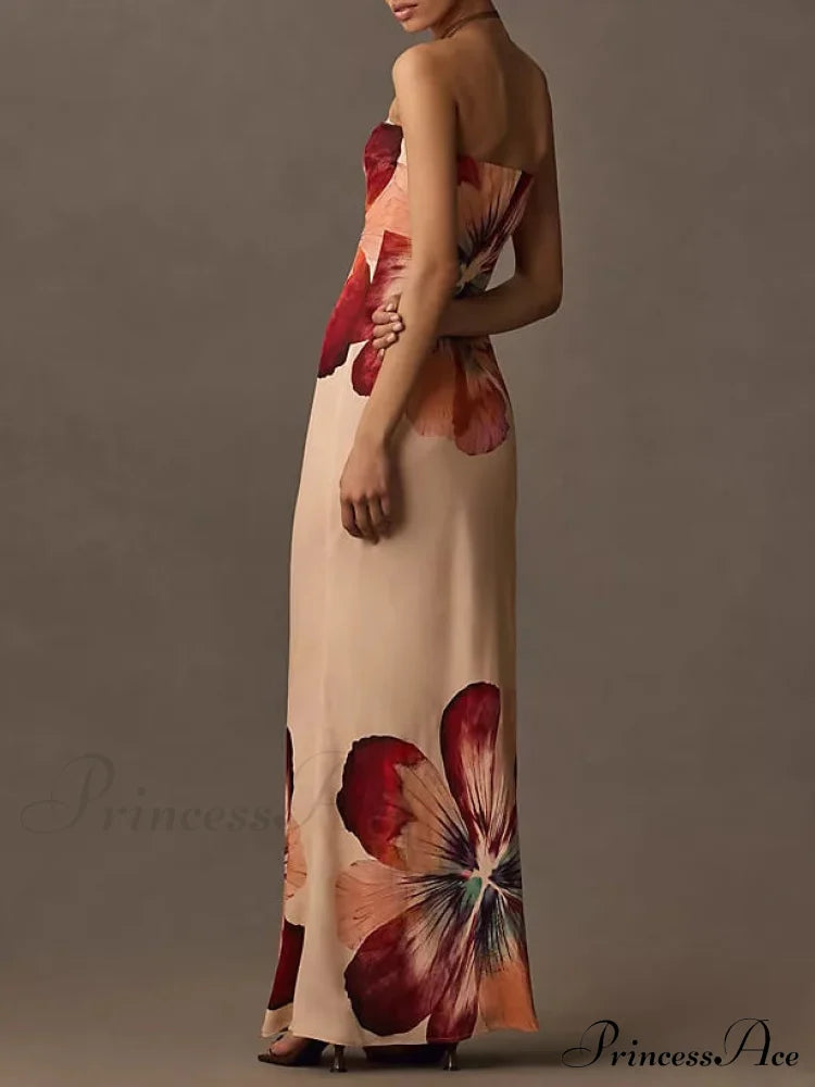 Printed Tube Top Graceful Slim Fit Midi Dress