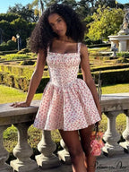 Printed Square Neck Corset Mini Dress