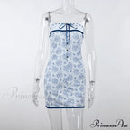 Printed Vacation Off-Shoulder Blue Metal Button Spring Elegant Outside Mini Floral Dress