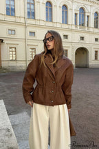 Pu Leather Blazer Collar Slim Coat
