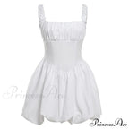 Puff Flare Square Charming Neck Strap Mini Dress