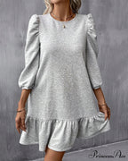 Puff Sleeve Dress In Solid Color