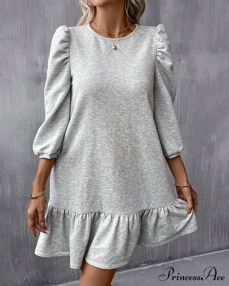 Puff Sleeve Dress In Solid Color