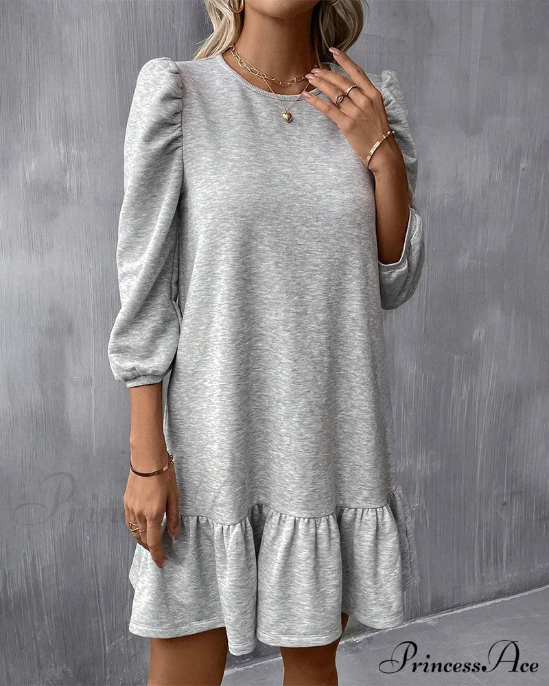 Puff Sleeve Dress In Solid Color