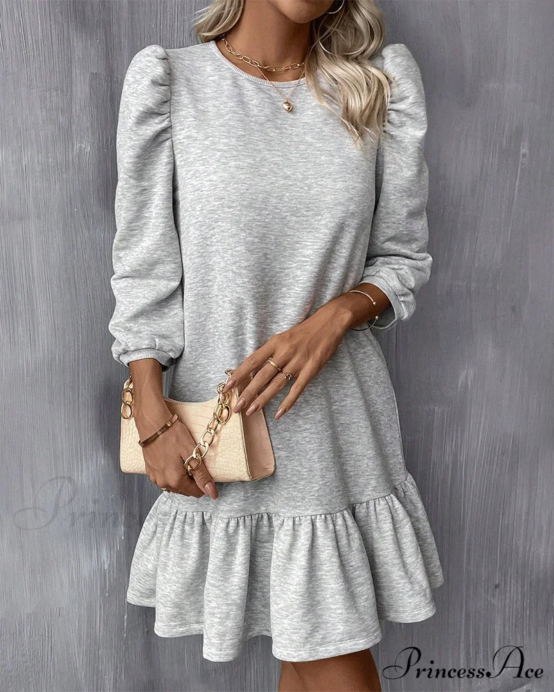 Puff Sleeve Dress In Solid Color