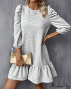 Puff Sleeve Dress In Solid Color