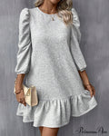 Puff Sleeve Dress In Solid Color