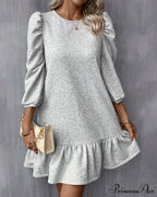 Puff Sleeve Dress In Solid Color