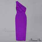 Purple One Shoulder Satin Graceful Hollow Cut Maxi Dress